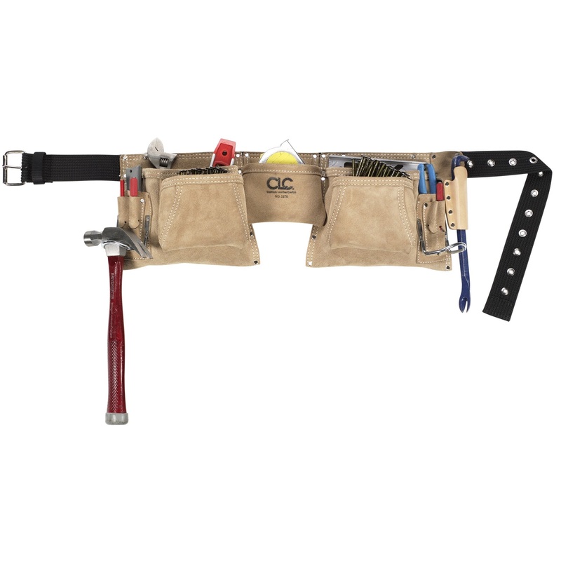 Custom Leathercraft527X Heavy Duty Top Grain Suede Construction Work Apron, 2 Hammer Loops, 12 Pocket,Cream White