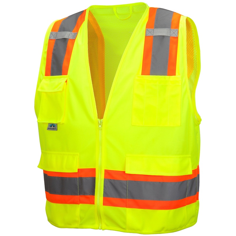 Pyramex Class 2 Surveyor's Safety Vest with 6 Pockets, Hi-Vis Lime, 4XL