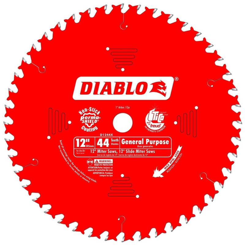 [ USED ]Diablo General Purpose Saw Blade for Wood - 12" Diameter, 44 ATB Teeth, 1" Arbor, .098" Kerf, 15 Hook Angle, .071mm Plate, 5000 Max RPM - D1244X