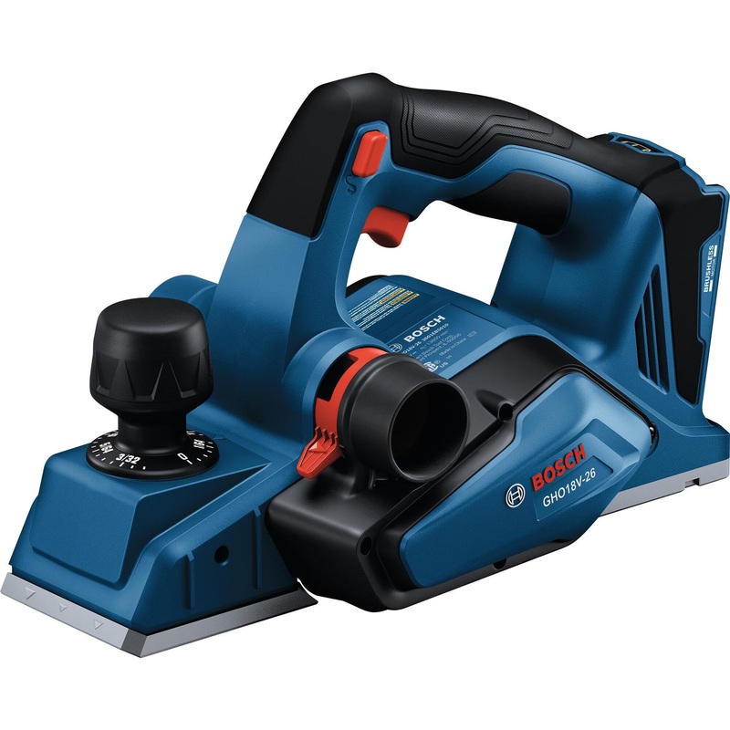 BOSCH GHO18V-26N 18V Brushless Planer - 13,600 RPM, 3/32 In. Depth Cut, 3- In. Width, Dual Shaving Exhaust Ports, On-Tool Blade Storage (Bare Tool)