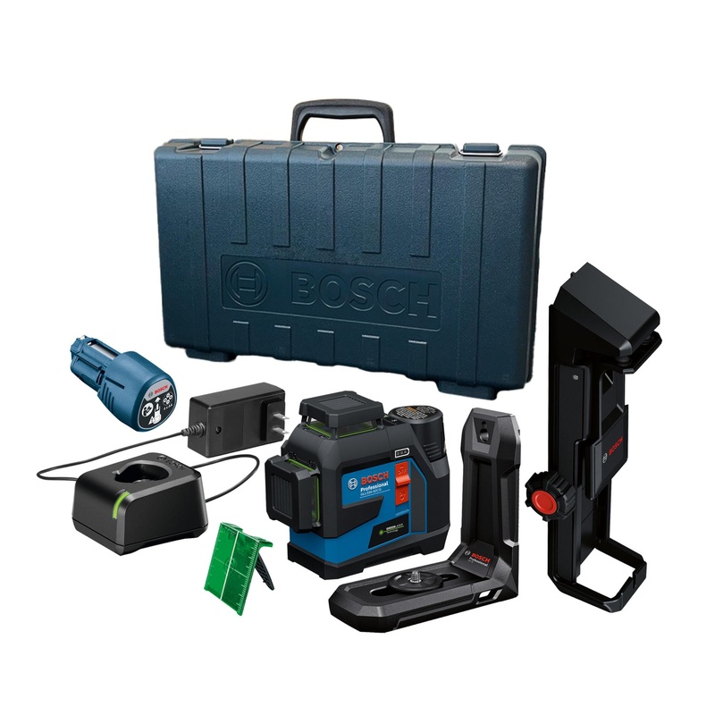BOSCH GLL330-42CGL 12V Max 360 Bluetooth Connected Green-Beam Three-Plane Laser Kit - Includes 12V Battery, Charger, Mount, Clip, Target Plate, Case