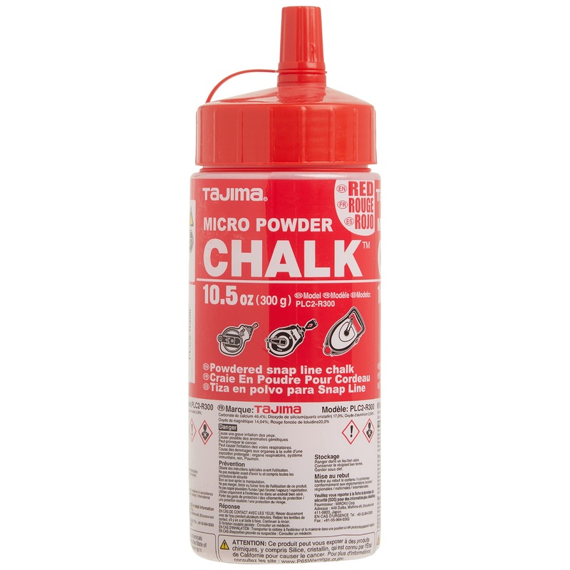 TAJIMA Micro Chalk - Red 10.5 oz (300g) Ultra-Fine Snap-Line Chalk with Durable Bottle & Easy-Fill Nozzle - PLC2-R300