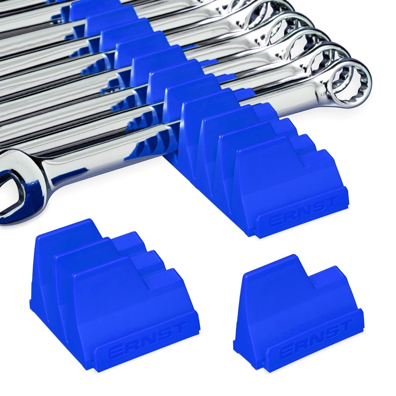 Ernst Manufacturing Wrench Pro - Modular Wrench Organizer for 40 Wrenches (Blue) with Anti-Slip Cleats - Made in the USA