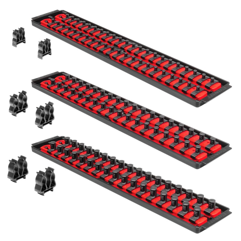 ERNST Socket Boss Combo 3-Pack Tool Organizer with Twist-Lock Technology, Red, Model 8510A  Secure Socket Storage for Mechanics and DIY Enthusiasts - Made in USA