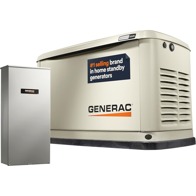 [ USED ]Generac Guardian 22kW Home Standby Generator with 200 Amp Transfer Switch, Durable All Aluminum, WiFi Enabled with G-Force Engine, Easy to Use, Whole House Power Backup, Smart Outage Solution - Bisque