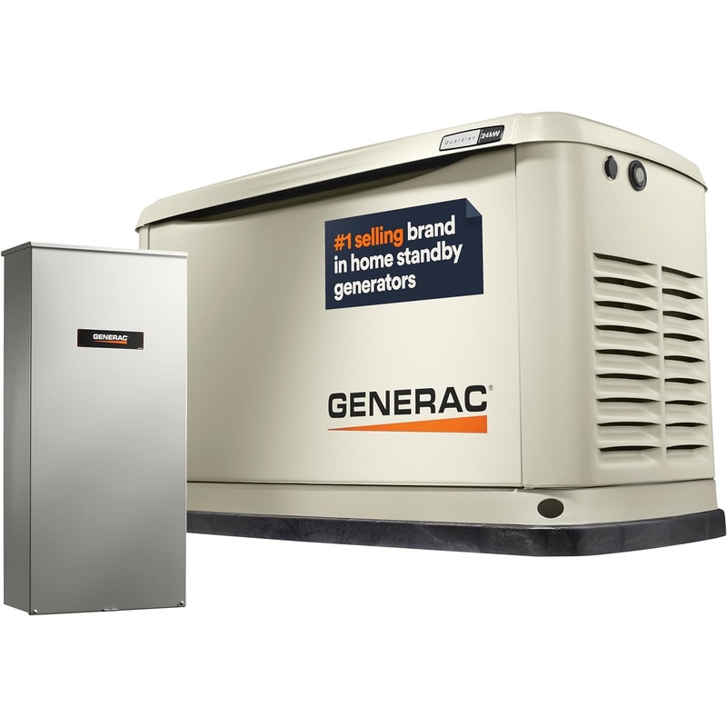 [ USED ]Generac Guardian 24kW Home Standby Generator with 200 Amp Transfer Switch, Durable All Aluminum, WiFi Enabled with G-Force Engine, Easy to Use, Whole House Power Backup, Smart Outage Solution - Bisque