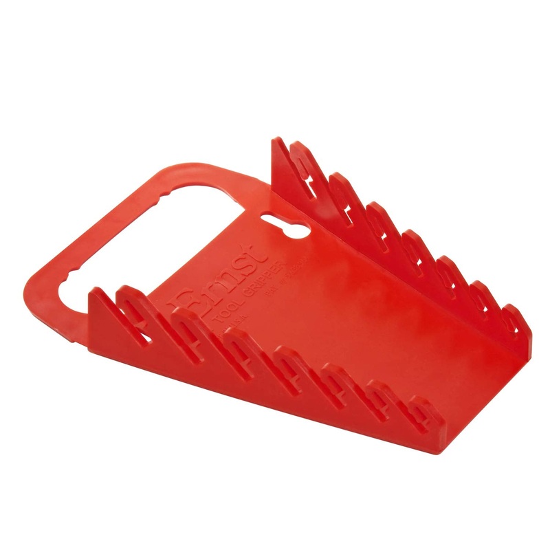 Ernst Manufacturing 5080 7-Wrench Gripper Portable Wrench Organizer - Easy Single-Handed Operation, Fits 1/4" to 5/8" & 6-12 mm, Red