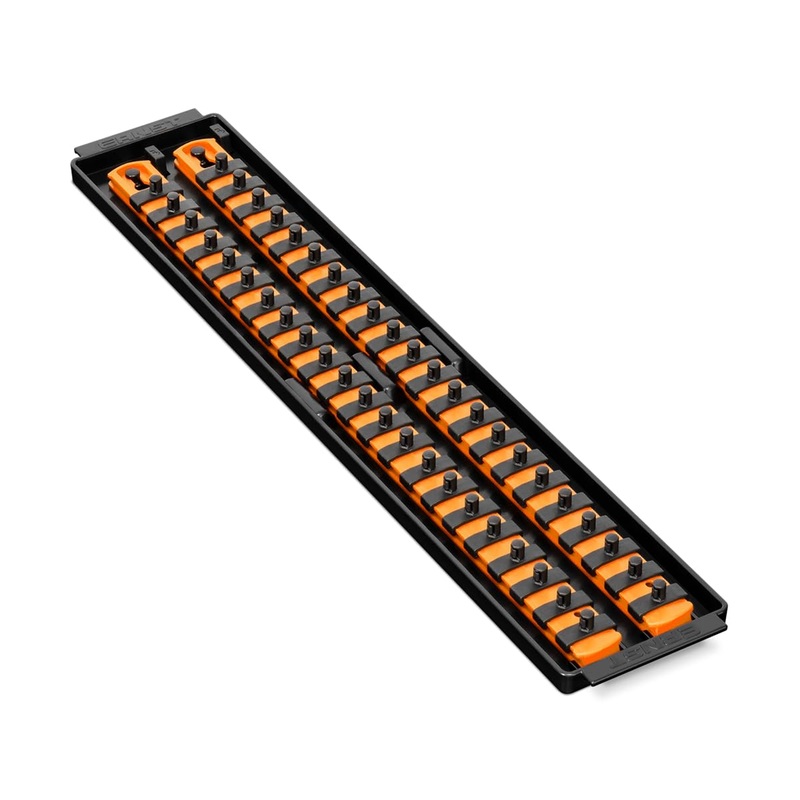 Ernst Manufacturing 8484 Socket Boss, Premium 2-Rail, 1/4 Inch-Drive Socket Organizer, 18-Inch, Orange - Made in the USA