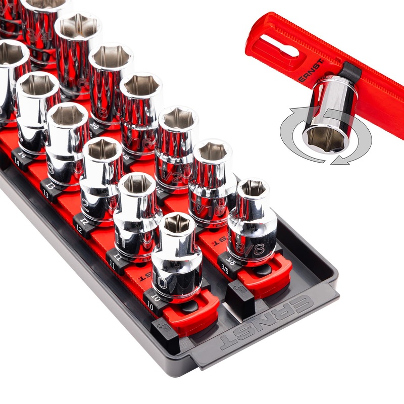 Ernst Manufacturing Socket Organizer Rails - Socket Boss 2-Rail 1/2-Inch-Drive Twist-Lock Socket Holder, 13-Inch, Red (8494) - Made in the USA