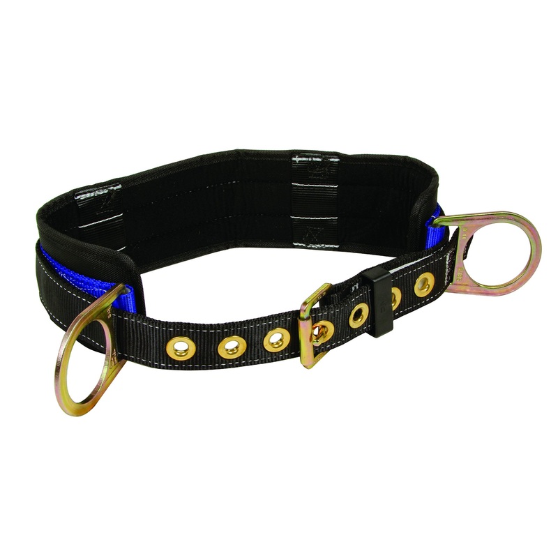 FallTech 7055XL Padded Positioning Belt with Two D-Rings, Black/Blue, X-Large 2X-Large