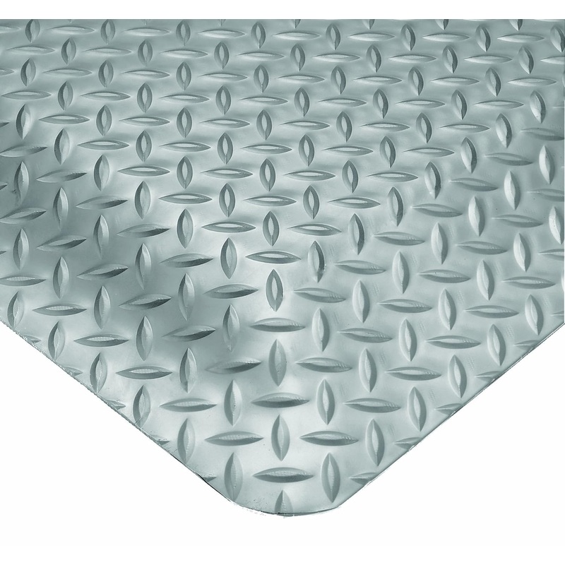 Wearwell Diamond-Plate SpongeCote UltraSoft Mat, 2' Width x 75' Length x 15/16" Thickness, Gray