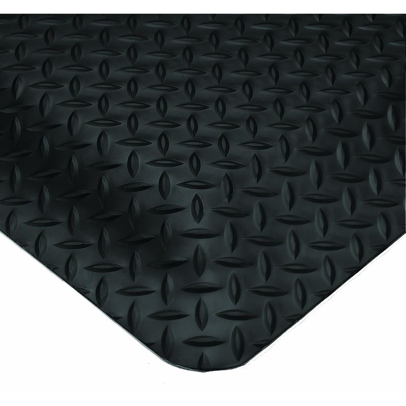 Wearwell Diamond-Plate SpongeCote UltraSoft Mat, 3' Width x 75' Length x 15/16" Thickness, Black