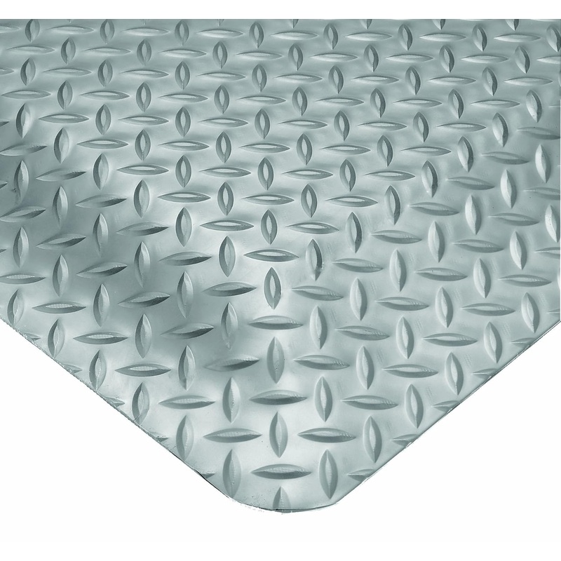Wearwell Diamond-Plate SpongeCote UltraSoft Mat, 4' Width x 75' Length x 15/16" Thickness, Gray