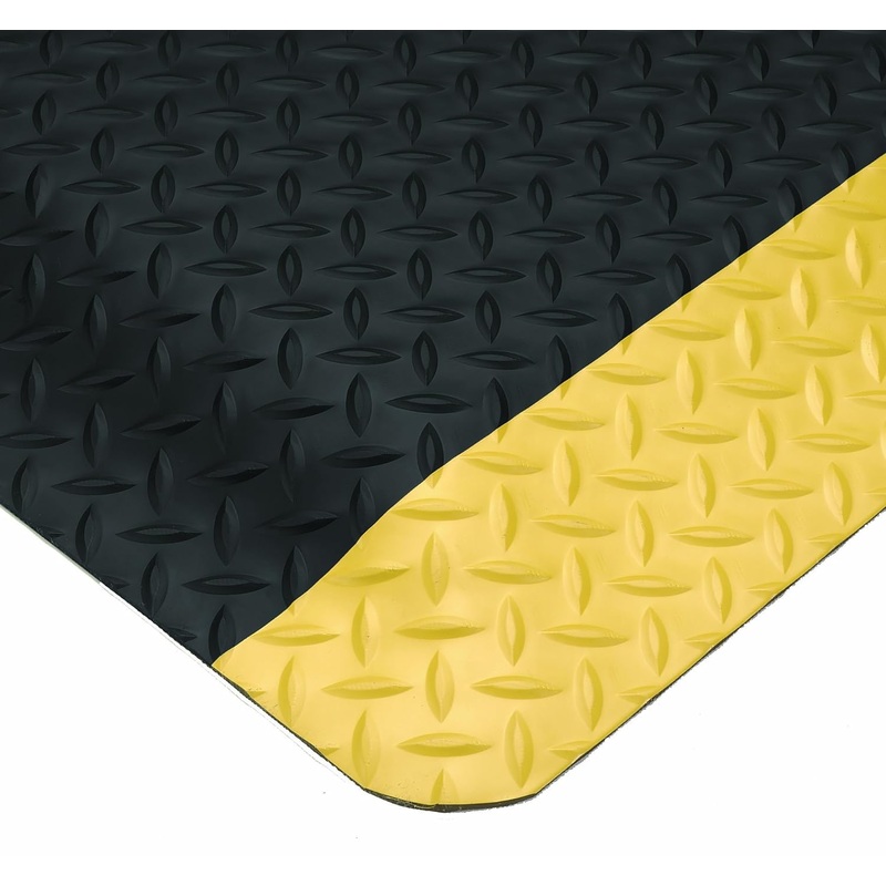 Wearwell Diamond-Plate SpongeCote UltraSoft Mat, 5' Width x 75' Length x 15/16" Thickness, Black/Yellow