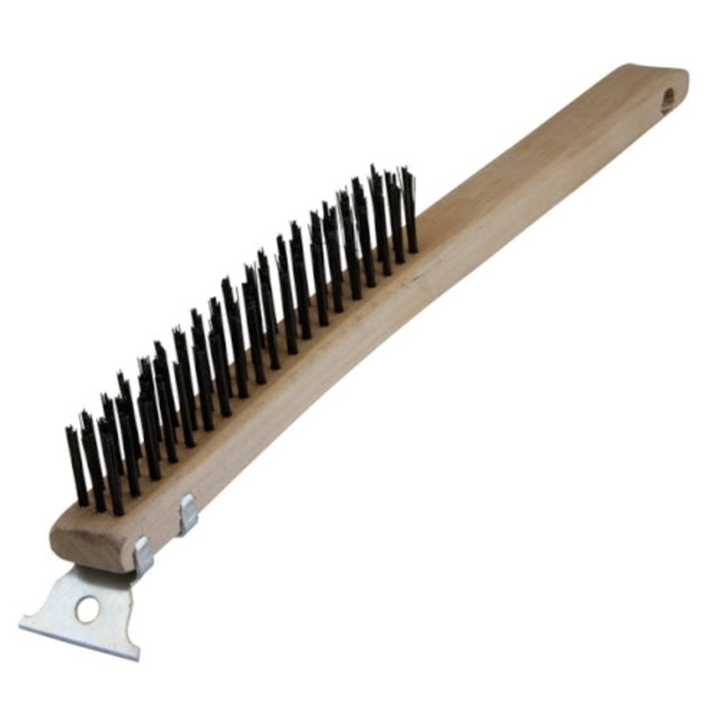Warner 13-5/8" 3x19 Row, Wood Handle Wire Brush w/Scraper